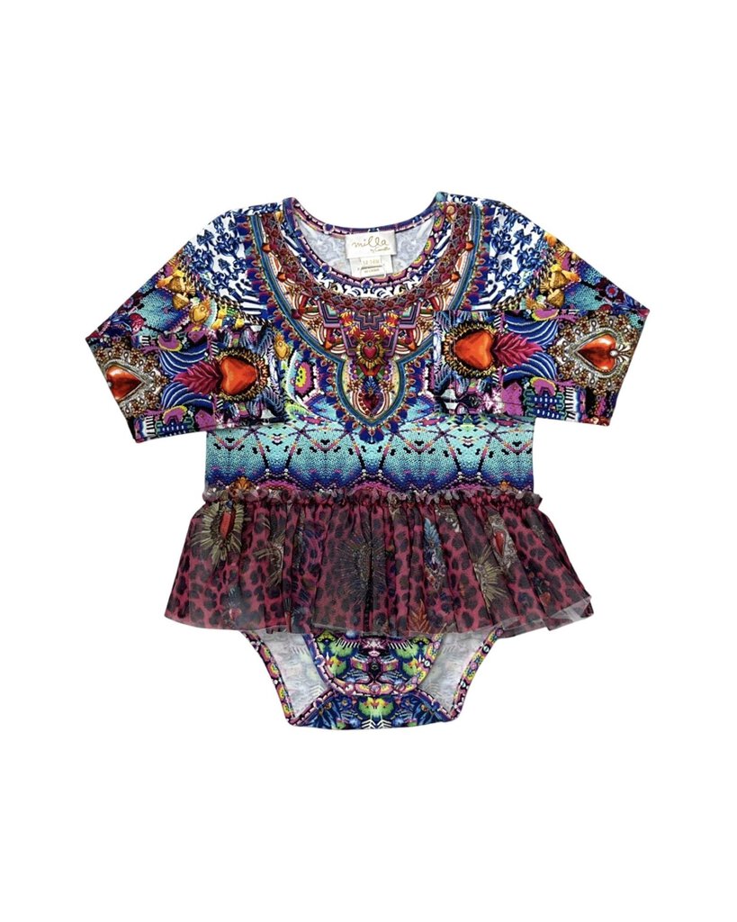 Multi Print Tulle Skirted Bodysuit